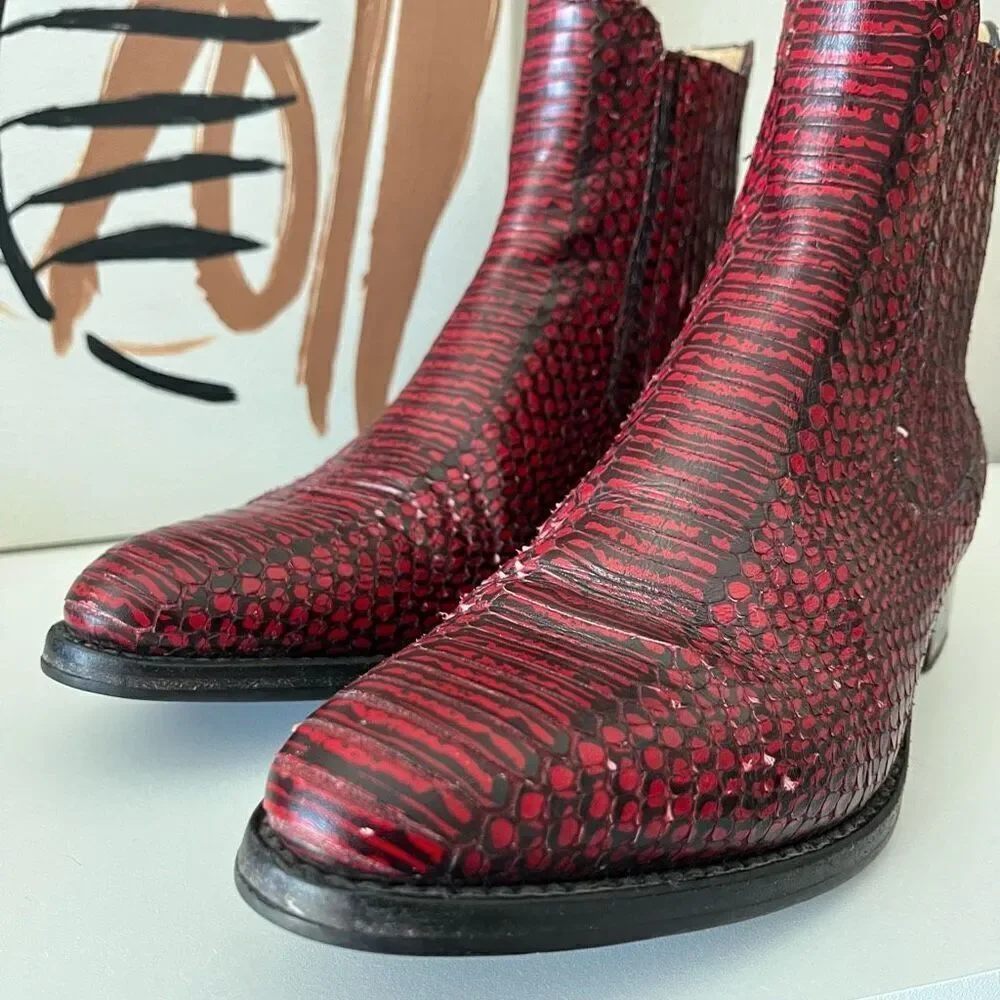 The Office of Angela Scott Mr Jagger Boots Leather Snakeskin Embossed Red Sz 37‎